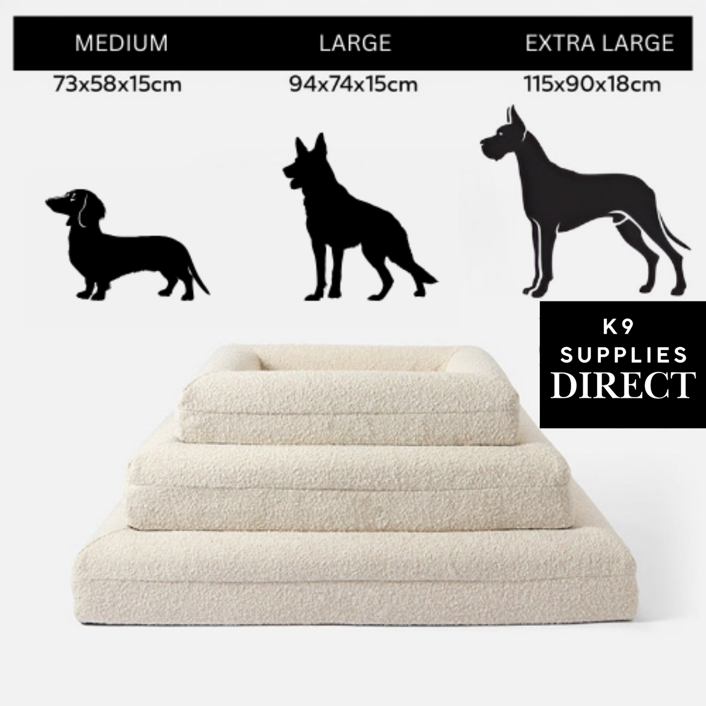 Firm Memory Foam Dog Bed In Ivory Boucle Fabric - Large