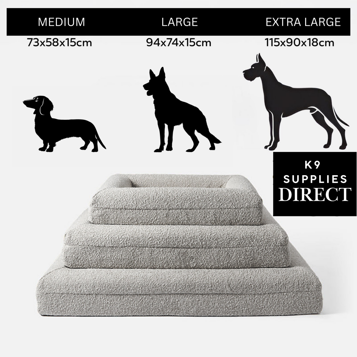 Firm Memory Foam Dog Bed In Grey Boucle Fabric - Medium