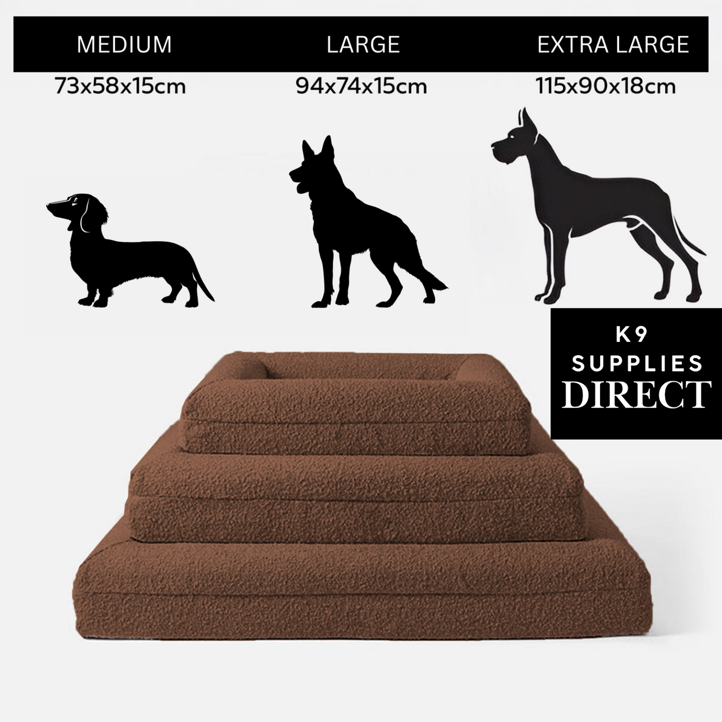 Bundle - Brown Boucle Fabric & Orthopaedic Foam Dog Bed + Spare Cover