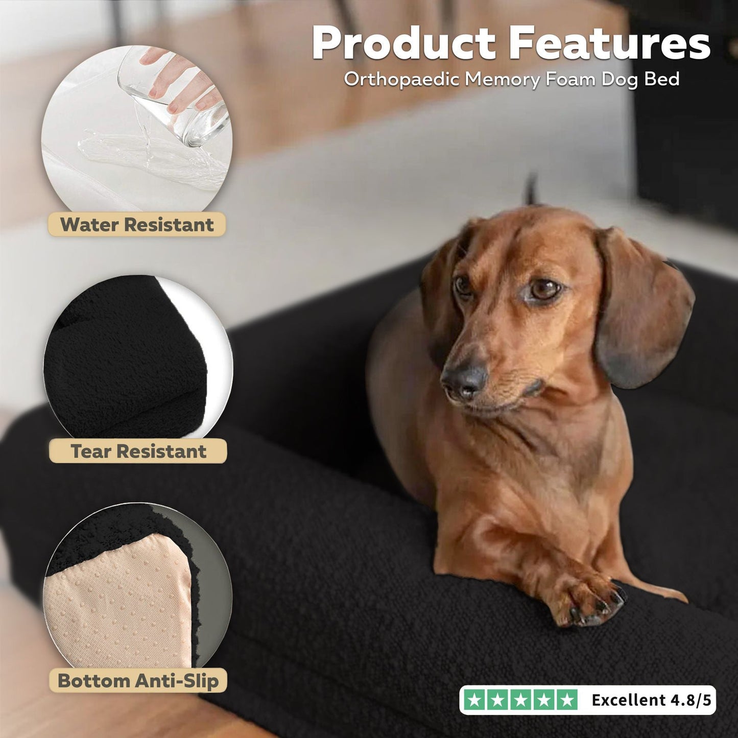 Bundle - Black Boucle Fabric & Orthopaedic Foam Dog Bed + Spare Cover