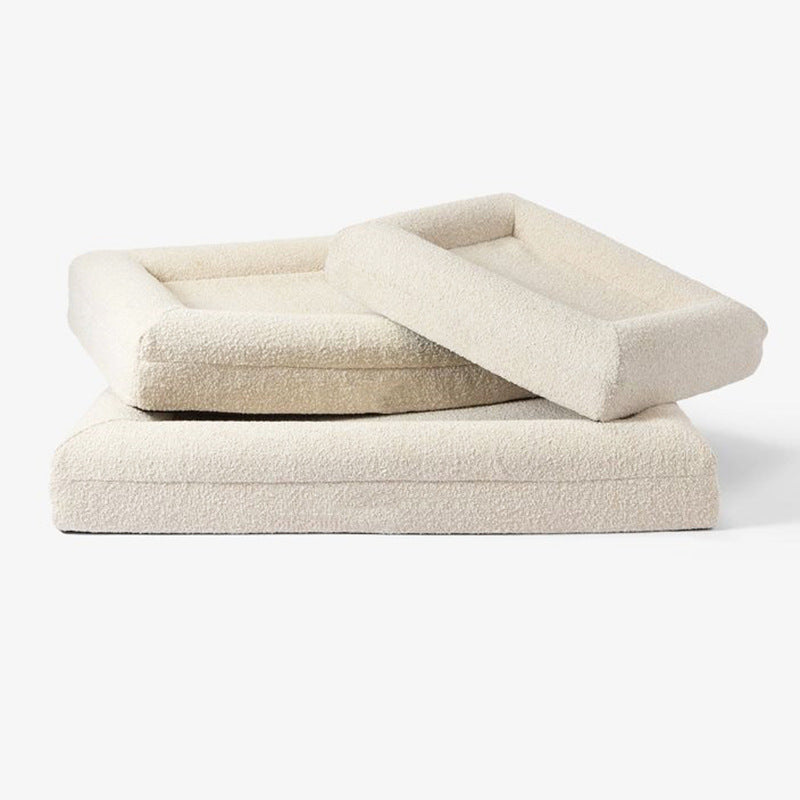 Firm Memory Foam Dog Bed In Ivory Boucle Fabric - Large