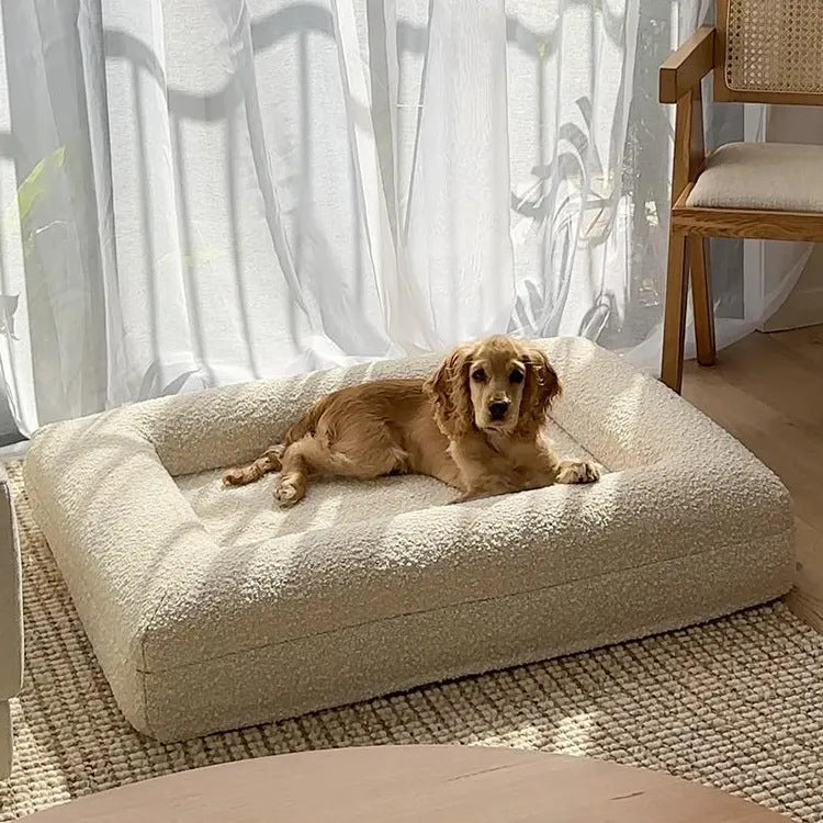 Firm Memory Foam Dog Bed In Ivory Boucle Fabric - Medium