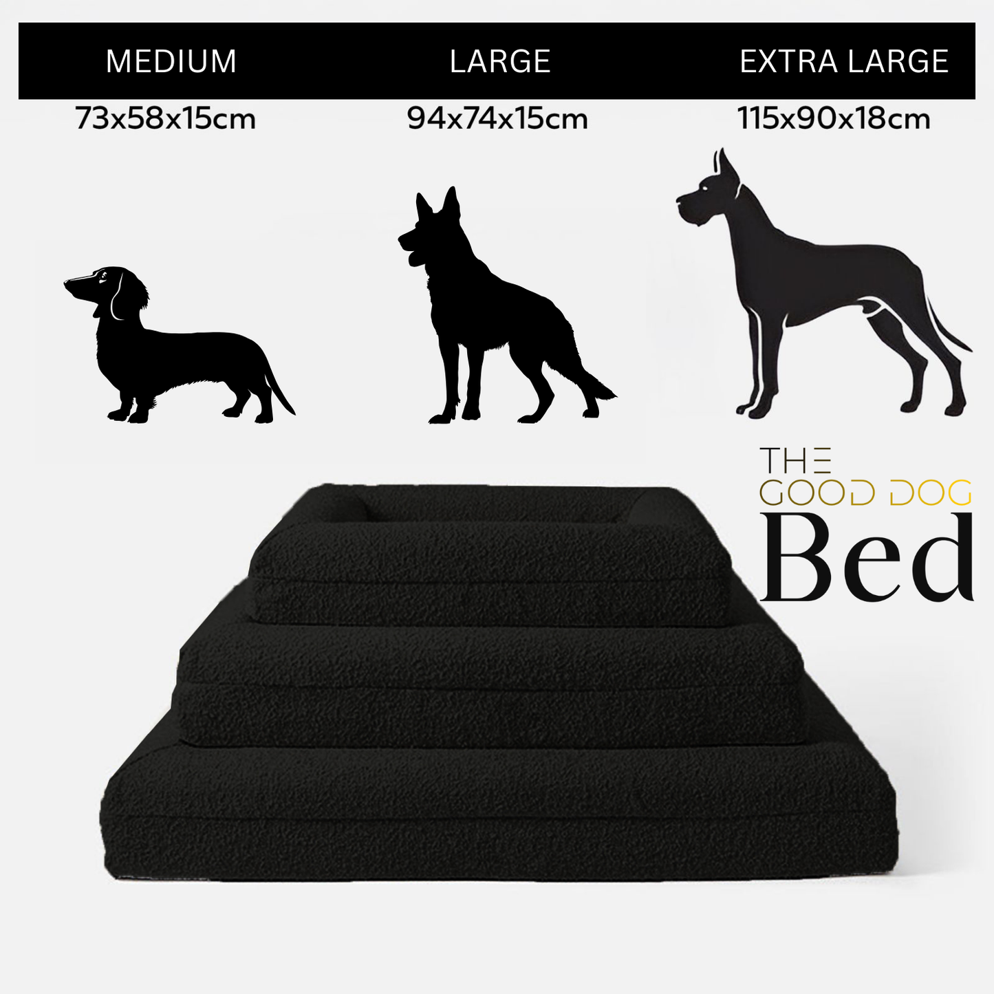 Firm Memory Foam Dog Bed In Black Boucle Fabric - Medium