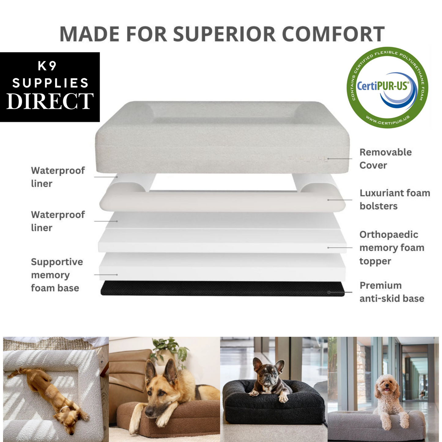 Firm Memory Foam Dog Bed In Ivory Boucle Fabric - Large