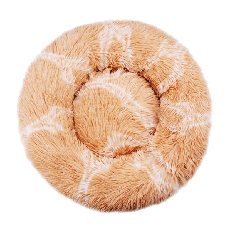 Super soft round fabric calming dog bed