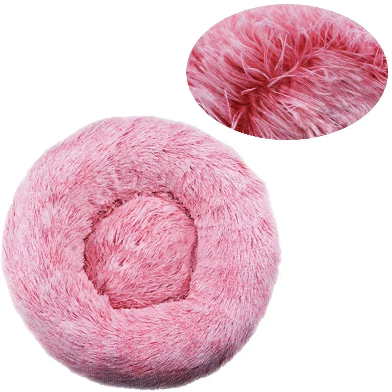 Super soft round fabric calming dog bed