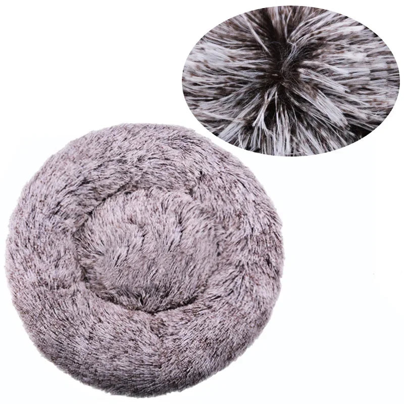 Super soft round fabric calming dog bed