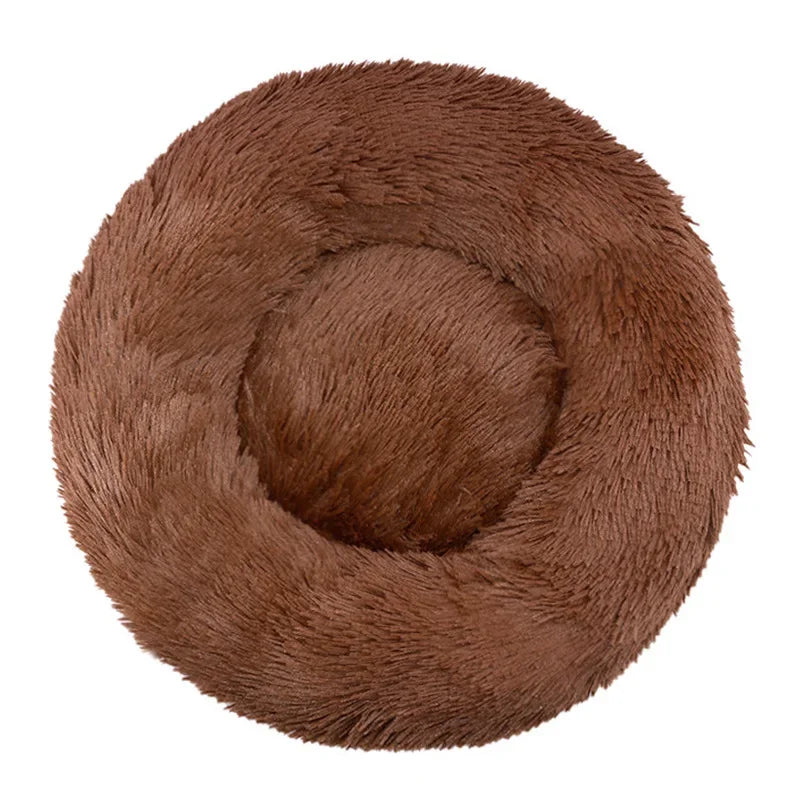 Super soft round fabric calming dog bed