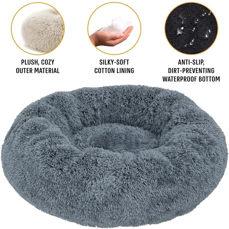 Super soft round fabric calming dog bed