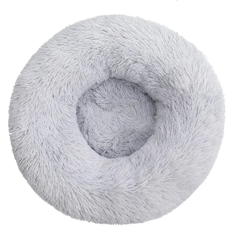 Super soft round fabric calming dog bed