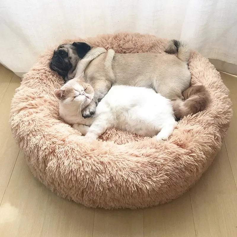 Super soft round fabric calming dog bed