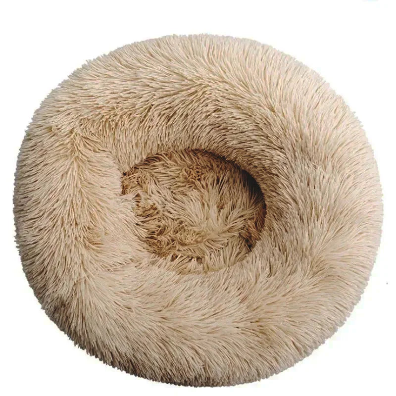 Super soft round fabric calming dog bed