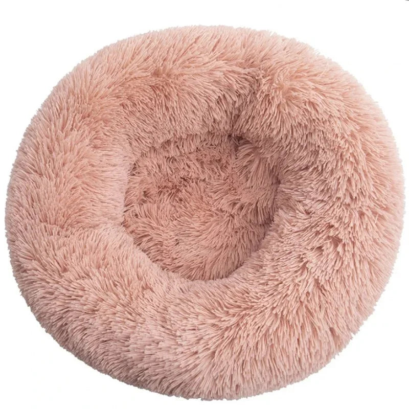 Super soft round fabric calming dog bed