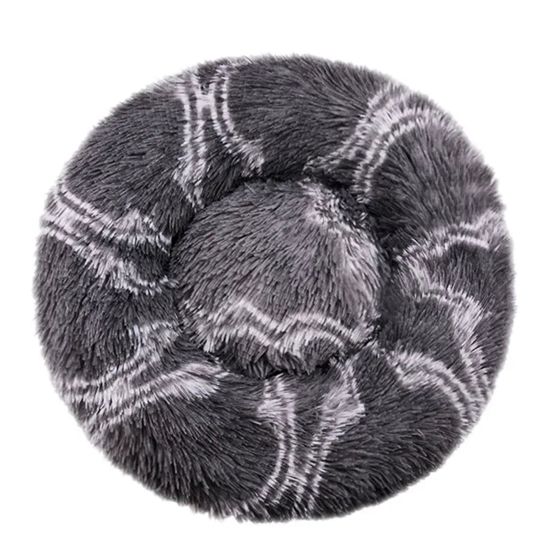 Super soft round fabric calming dog bed