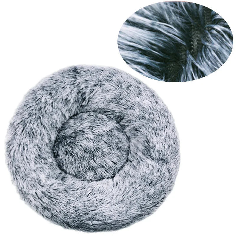 Super soft round fabric calming dog bed