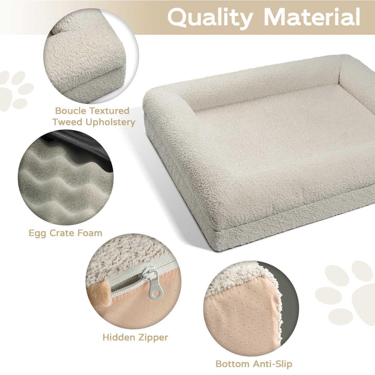 Firm Memory Foam Dog Bed In Grey Boucle Fabric - Medium