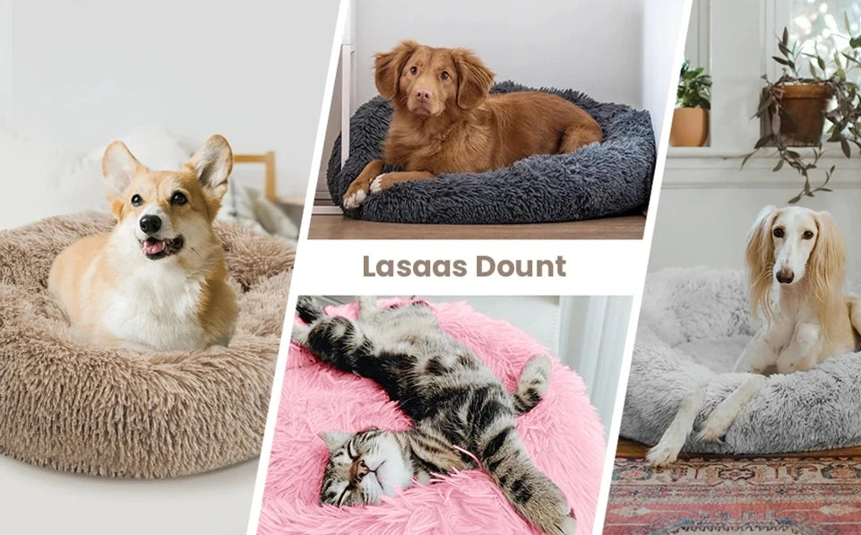 Super soft round fabric calming dog bed