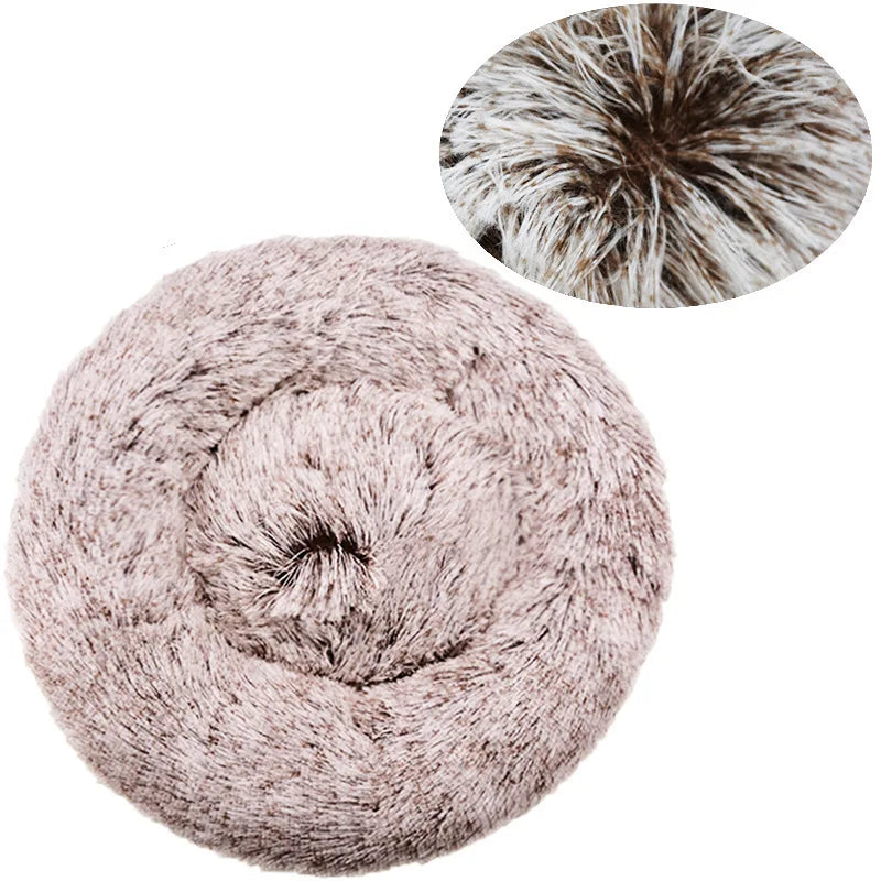 Super soft round fabric calming dog bed