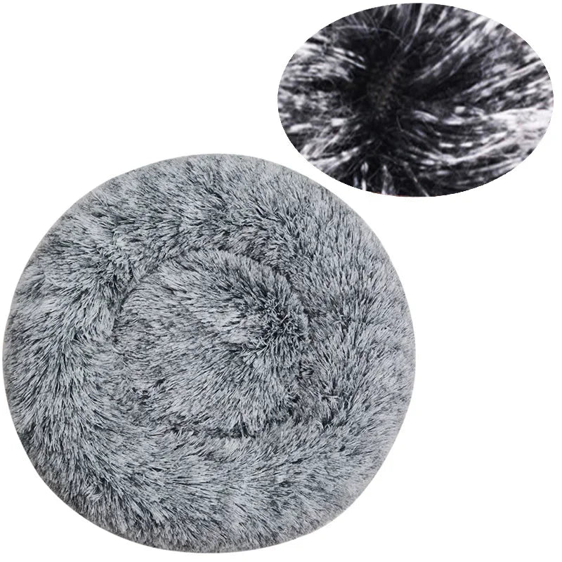 Super soft round fabric calming dog bed