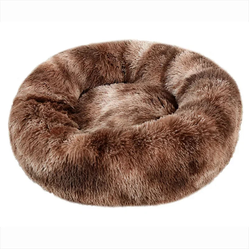 Super soft round fabric calming dog bed