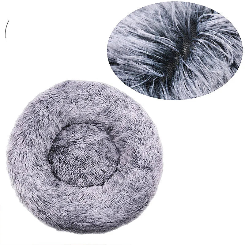 Super soft round fabric calming dog bed