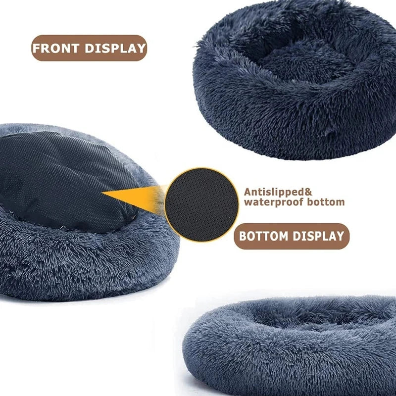 Super soft round fabric calming dog bed