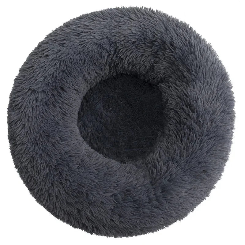 Super soft round fabric calming dog bed