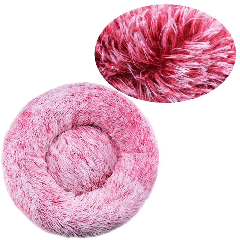 Super soft round fabric calming dog bed