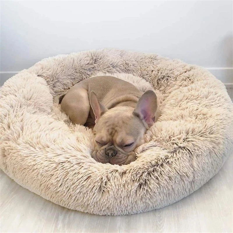 Super soft round fabric calming dog bed