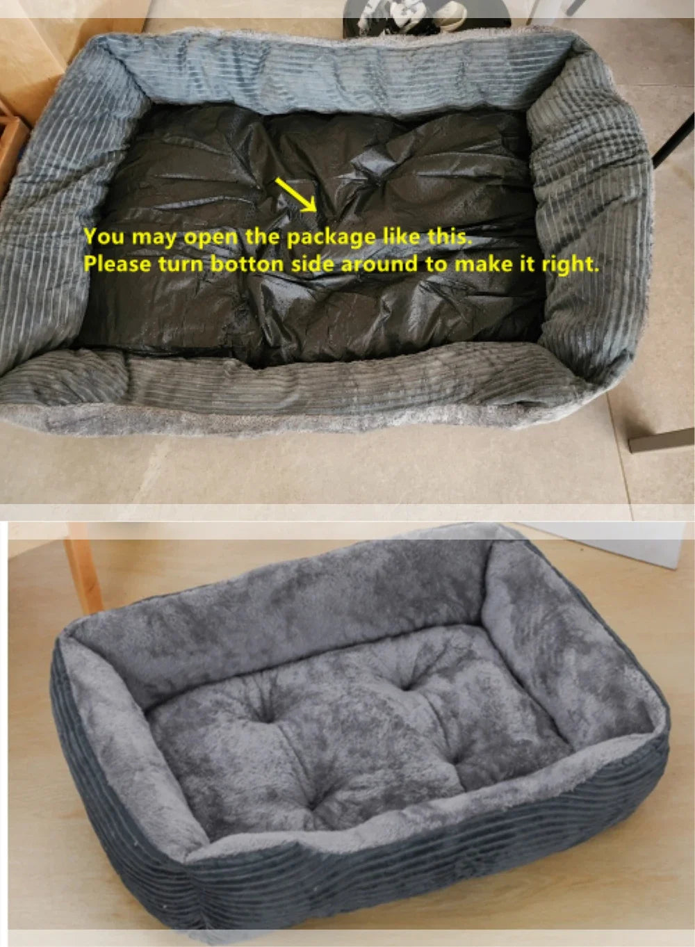 Super Soft 2-Tone Fabric Square Dog Bed – Stylish Comfort for Your Furry Friend