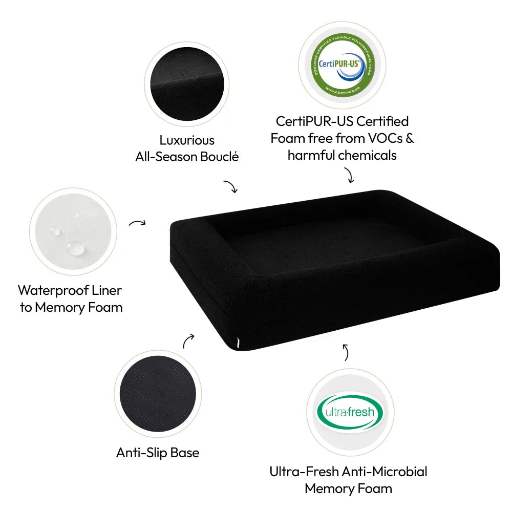 Bundle - Black Boucle Fabric & Orthopaedic Foam Dog Bed + Spare Cover