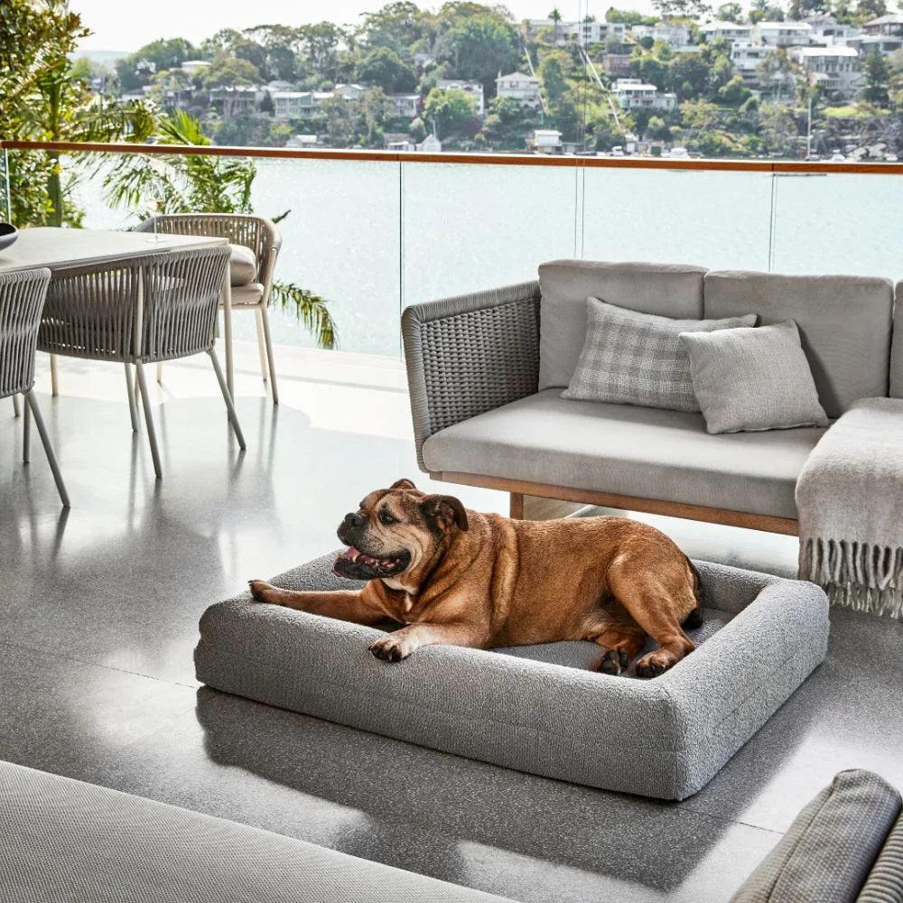 Firm Memory Foam Dog Bed In Grey Boucle Fabric - Medium