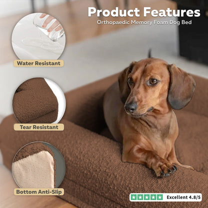 Firm Memory Foam Dog Bed In Brown Boucle Fabric - Large