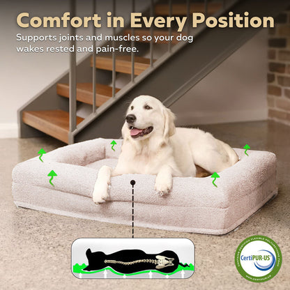 Firm Memory Foam Dog Bed In Ivory Boucle Fabric - Large