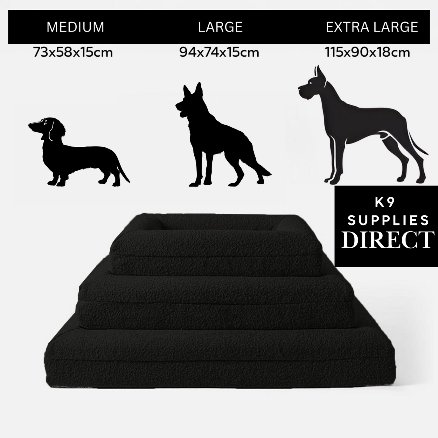 Firm Memory Foam Dog Bed In Black Boucle Fabric - Large