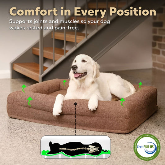 Firm Memory Foam Dog Bed In Brown Boucle Fabric - Large