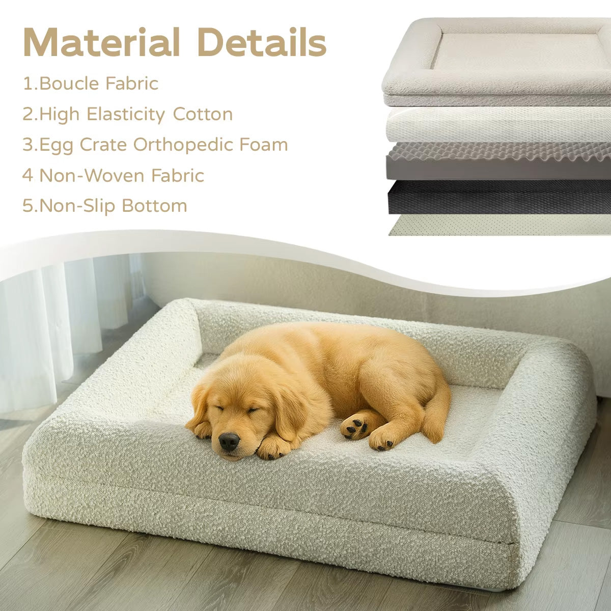 Firm Memory Foam Dog Bed In Black Boucle Fabric - Large
