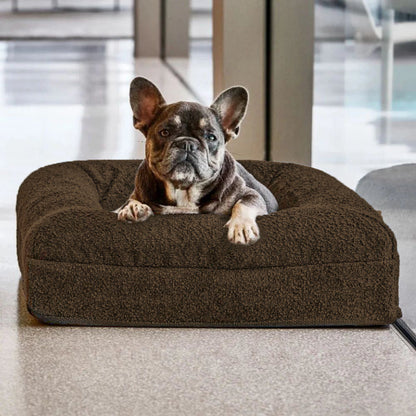 Firm Memory Foam Dog Bed In Brown Boucle Fabric - Medium