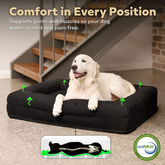 Firm Memory Foam Dog Bed In Black Boucle Fabric - Large