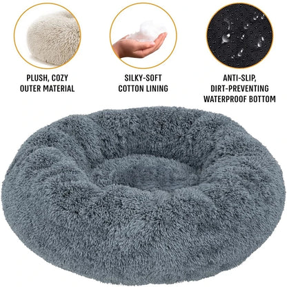 Super soft round fabric calming dog bed