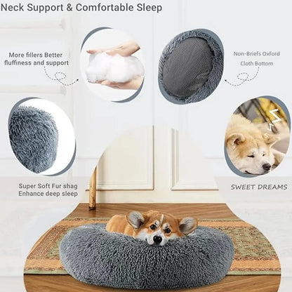 Super soft round fabric calming dog bed