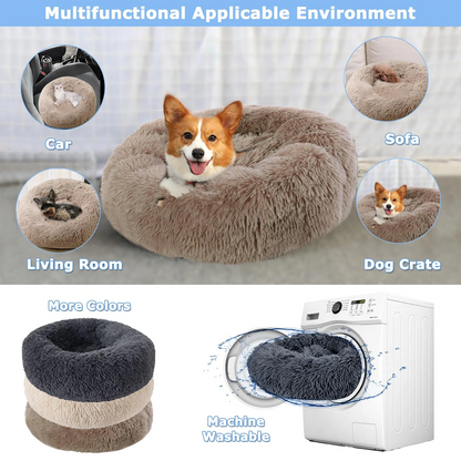 Super soft round fabric calming dog bed