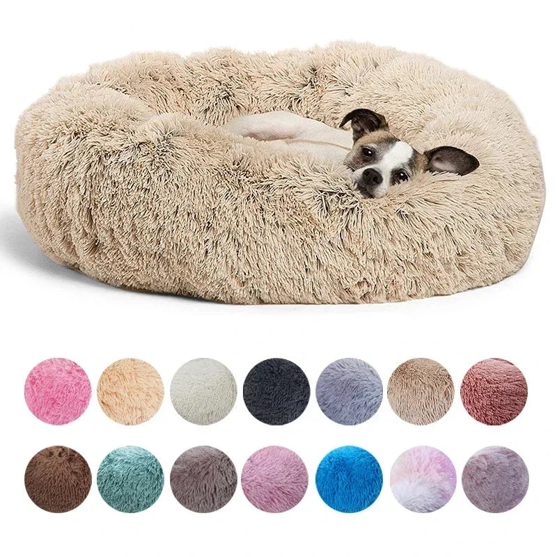 Super soft round fabric calming dog bed
