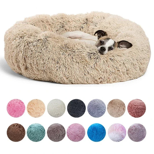 Super soft round fabric calming dog bed
