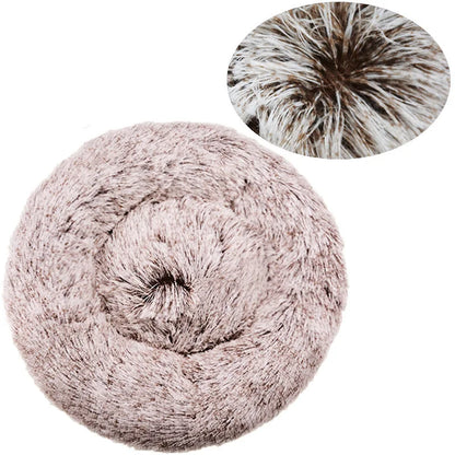 Super soft round fabric calming dog bed