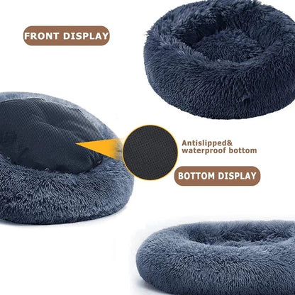 Super soft round fabric calming dog bed