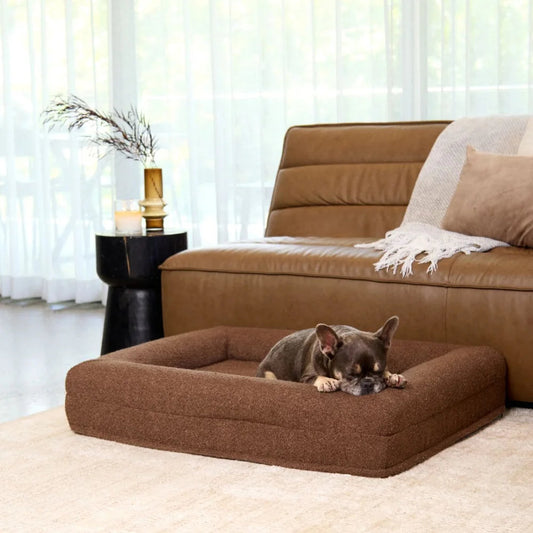 Firm Memory Foam Dog Bed In Brown Boucle Fabric - Medium