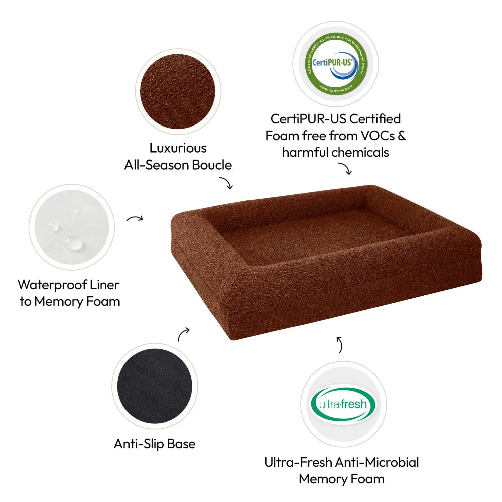 Firm Memory Foam Dog Bed In Brown Boucle Fabric - Medium